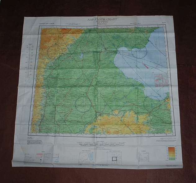 Pei-P'ing (Peking) NJ 50 & Ryojun NJ 51. AAF Cloth Chart. Eastern Asia Series. AMS 5301. Evasion Map Scarf Image for Pei-P'ing (Peking) NJ 50 & Ryojun NJ 51. AAF Cloth Chart. Eastern Asia Series. AMS 5301. Evasion Map Scarf